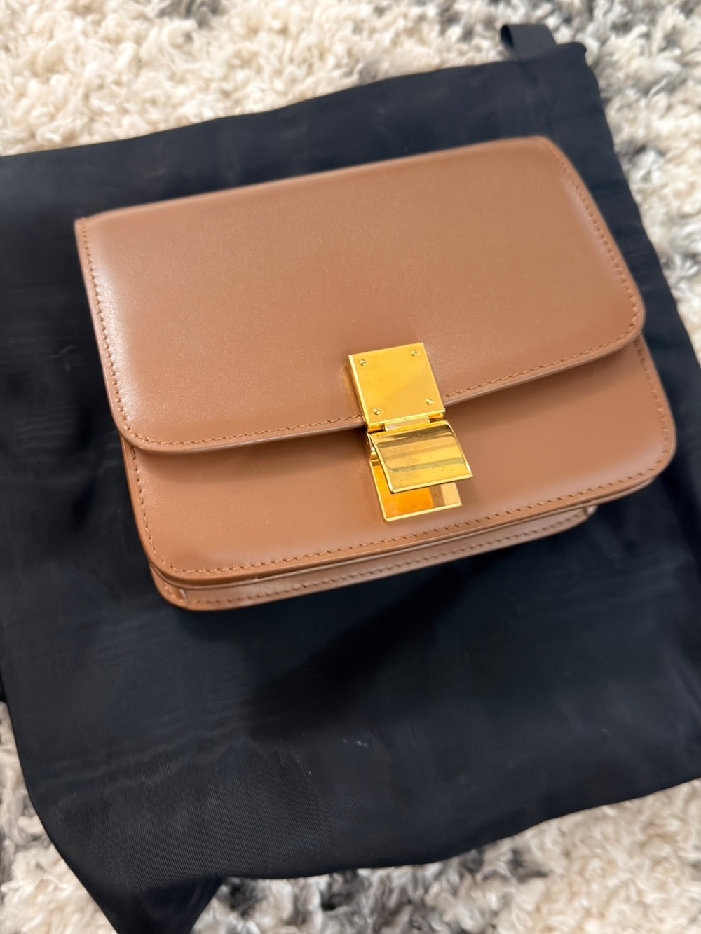Authentic Celine Teen Box Calf Leathen Tan on Gold Hardware